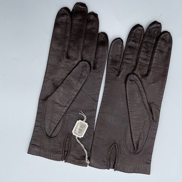 Vintage Christian Dior Women’s Leather Gloves Chocolate Brown Glam Classic Chic - Picture 1 of 9